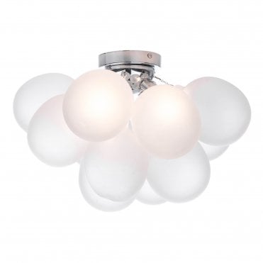 chrome flush light with frosted glass bubbles