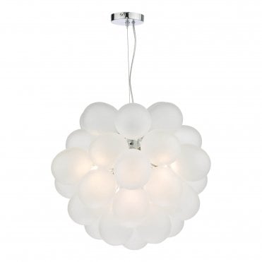 chrome chandelier made of frosted glass bubbles 