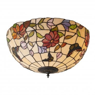 BUTTERFLY Large 2Lt Flush with Tiffany Glass