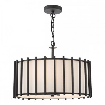 Cagliari 4 Light Black Drum Pendant with Ivory Linen Shade – Dual Mount Ceiling Light