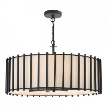 Cagliari 8 Light Ceiling Pendant in Matt Black with Ivory Linen Drum Shade