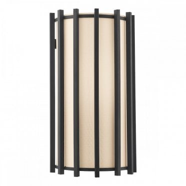 Cagliari matt black wall light with ivory linen fabric shade – modern designer wall light