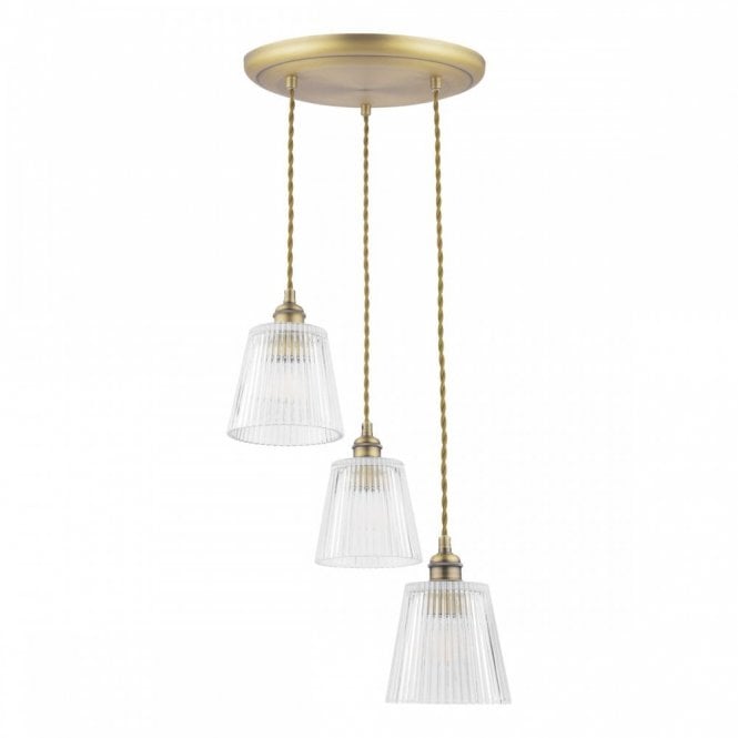 Callaghan 3 Light Cluster Pendant - Antique Brass & Ribbed Glass