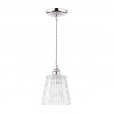 Callaghan Ceiling Pendant - Polished Nickel & Ribbed Glass