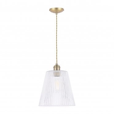 Laura Ashley CALLAGHAN Grand Pendant Antique Brass & Ribbed Glass turned on