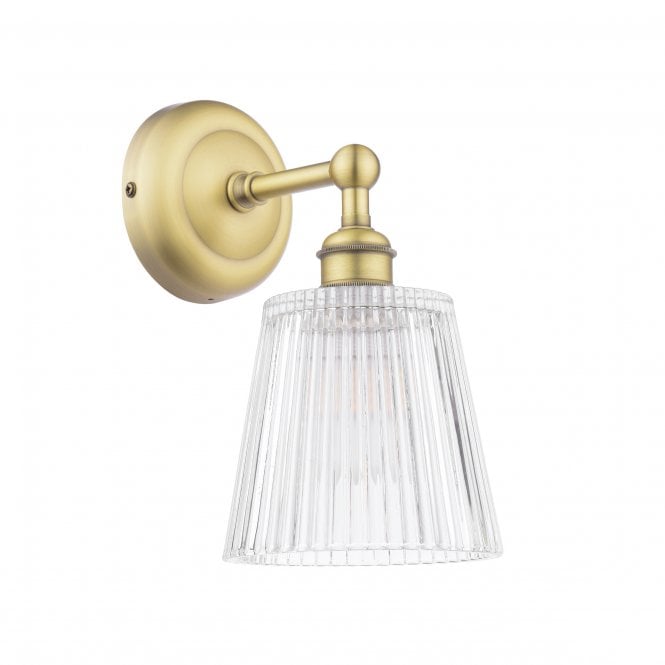 Callaghan IP44 Bathroom Wall Light - Matt Antique Brass & Clear Ribbed Glass