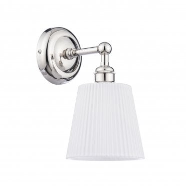 Callaghan IP44 Bathroom Wall Light - Polished Nickel & White Ribbed Glass