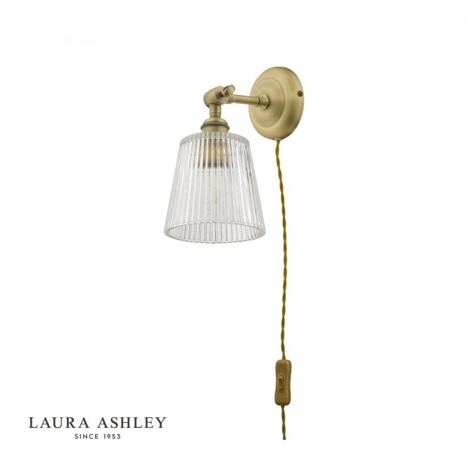 Callaghan Plug-In Wall Light - Antique Brass & Ribbed Glass
