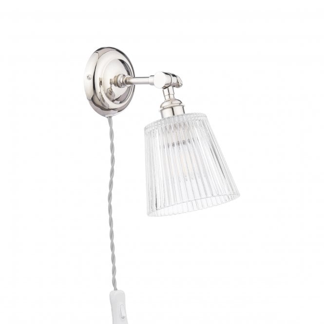 Callaghan Plug-In Wall Light - Polished Nickel & Ribbed Glass