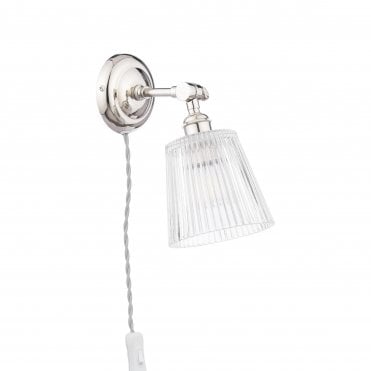 Callaghan Plug-In Wall Light - Polished Nickel & Ribbed Glass