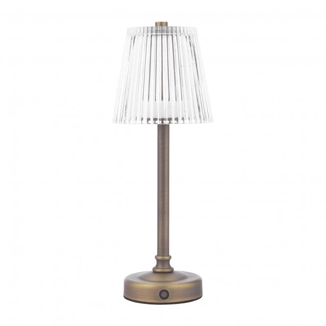 Callaghan Rechargeable LED Table Lamp - Matt Antique Brass & Ribbed Glass