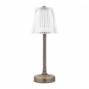 antique brass table lamp with ribbed glass shade