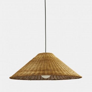 wide cone shaped rattan pendant