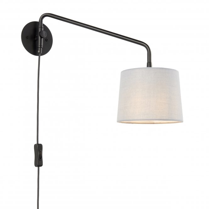 Carlson Small Plug In Wall Light Modern Featuring An Adjustable Swing Arm, Grey Shade