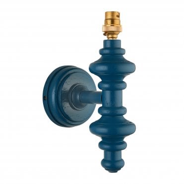 blue wooden spindle wall light
