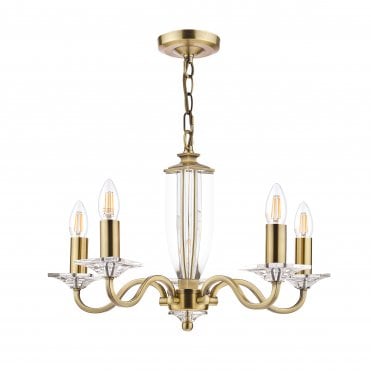 Carson 5 Light Chandelier Antique Brass & Crystal