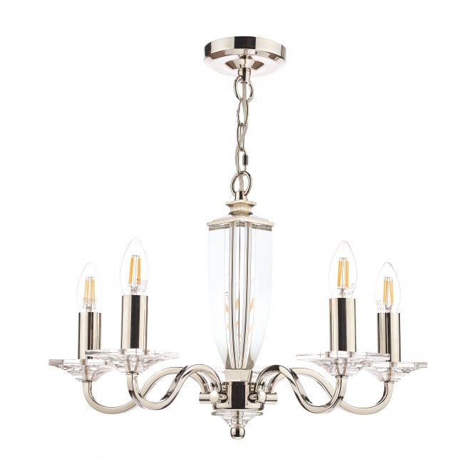 Carson 5 Light Chandelier Polished Nickel & Crystal