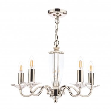 Carson 5 Light Chandelier Polished Nickel & Crystal