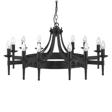 12 Light Matt Black Gothic Ceiling Pendant