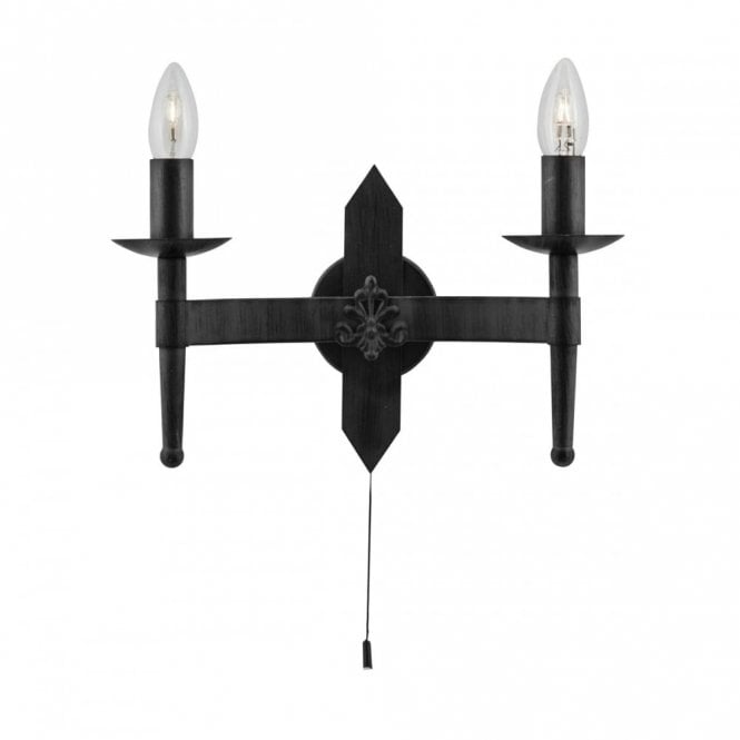 CARTWHEEL - 2 Light Matt Black Gothic Wall Lamp With Switch