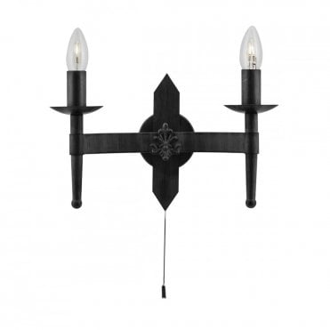 CARTWHEEL - 2 Light Matt Black Gothic Wall Lamp With Switch