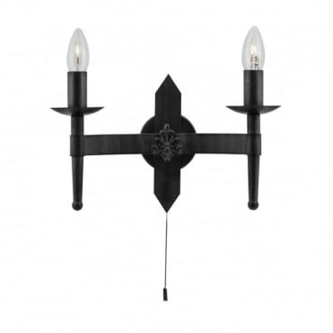 CARTWHEEL - 2 Light Matt Black Gothic Wall Lamp With Switch