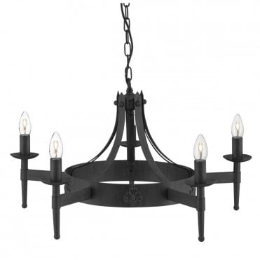 CARTWHEEL - 5 Light Matt Black Gothic Ceiling Pendant