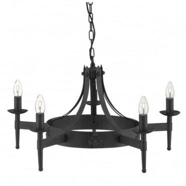 5 Light Matt Black Gothic Ceiling Pendant