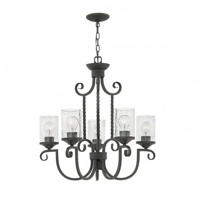 CASA 5 Light Ceiling Chandelier Black with Glass Shades