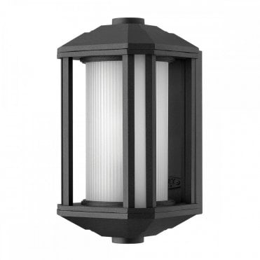 small black exterior wall lantern with diffuser