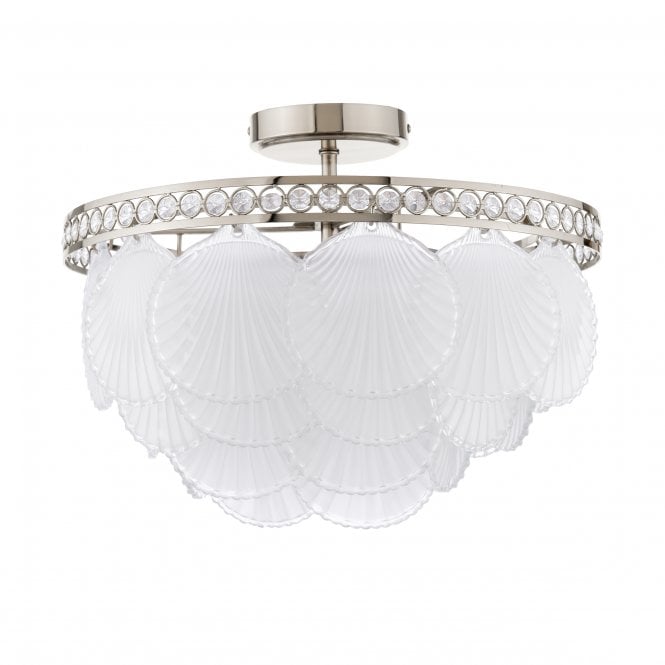 Caverton Semi-Flush Ceiling Light Polished Nickel & White Glass