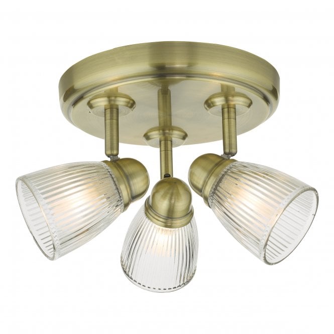 CEDRIC 3 Light Spotlight Antique Brass Glass Bathroom IP44