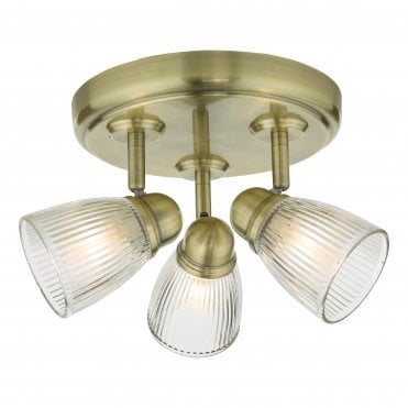 CEDRIC 3 Light Spotlight Antique Brass Glass Bathroom IP44