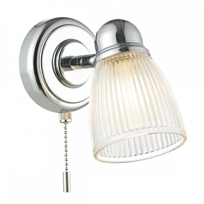 CEDRIC - Bathroom Wall Light Chrome Ribbed Glass Shade with Switch