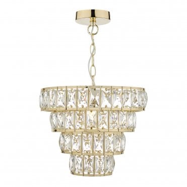CERYS 4 Tier Ceiling Pendant Chandelier Crystal & Gold