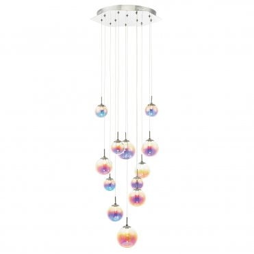 12lt Cluster Pendant Polished Chrome & Iridescent Glass Bubble Shades LED