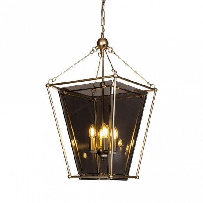 CHALFONT Ceiling Pendant 4 Light Brass Pendant with Smoke glass Lantern