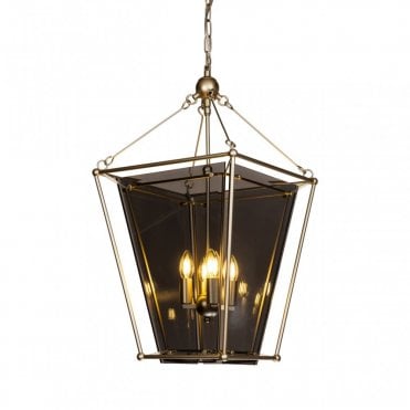 CHALFONT Ceiling Pendant 4 Light Brass Pendant with Smoke glass Lantern