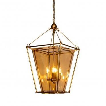 CHALFONT Ceiling Pendant Light Brass Pendant with Amber glass