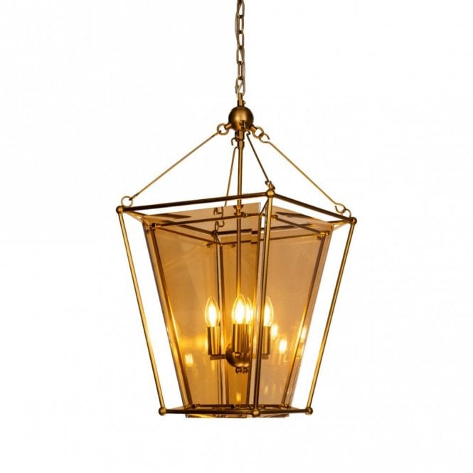 CHALFONT Ceiling Pendant Light Brass Pendant with Amber glass