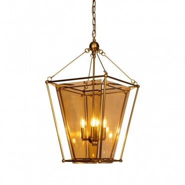 CHALFONT Ceiling Pendant Light Brass Pendant with Amber glass