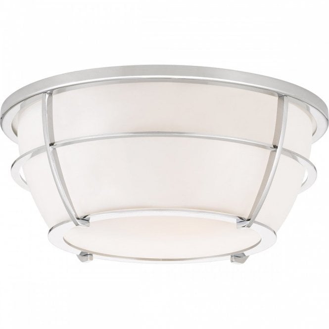 CHANCE 2 Light Flush Ceiling Fitting Polished Chrome and Opal Glass