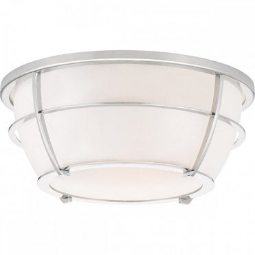 CHANCE 2 Light Flush Ceiling Fitting Polished Chrome and Opal Glass