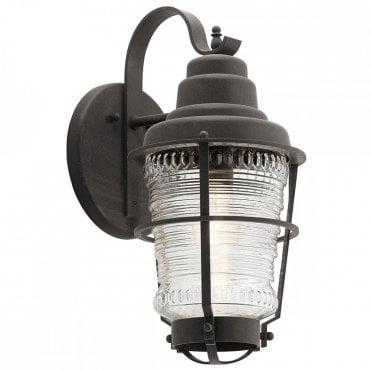 medium black exterior wall lantern with ribbed glass