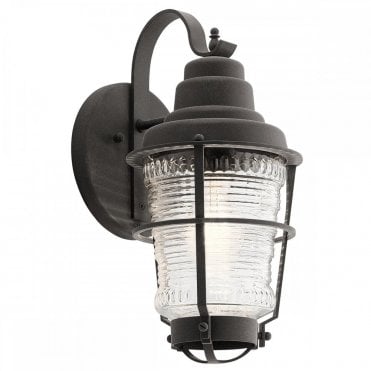 bronze exterior wall lantern with ribbed glass