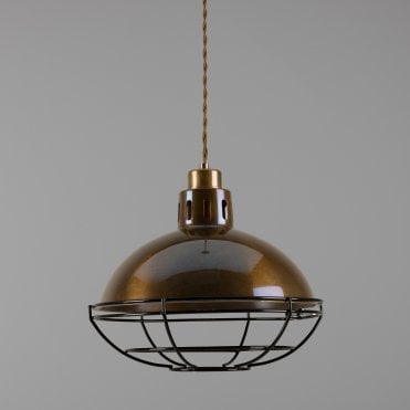 Cage Lamp Industrial Factory Light In Antique Brass