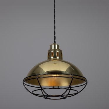 Cage Lamp Industrial Factory Light In Polished Brass