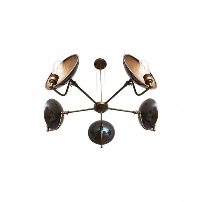 Chulainn - B 5 Arm Industrial Dish Chandelier In Antique Brass