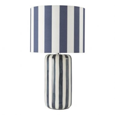 blue and white stripe ceramic table lamp with blue and white stripe shade