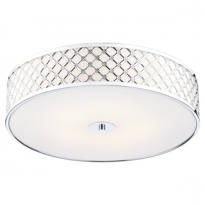 CIVIC 2 Light Modern Flush Ceiling Light In Chrome With Opal Glass Diffuser